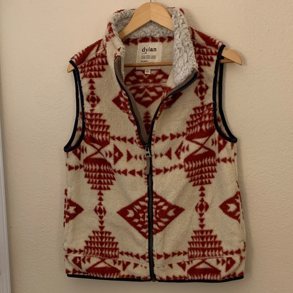 Dylan Red and Cream Geometric Fleece Vest